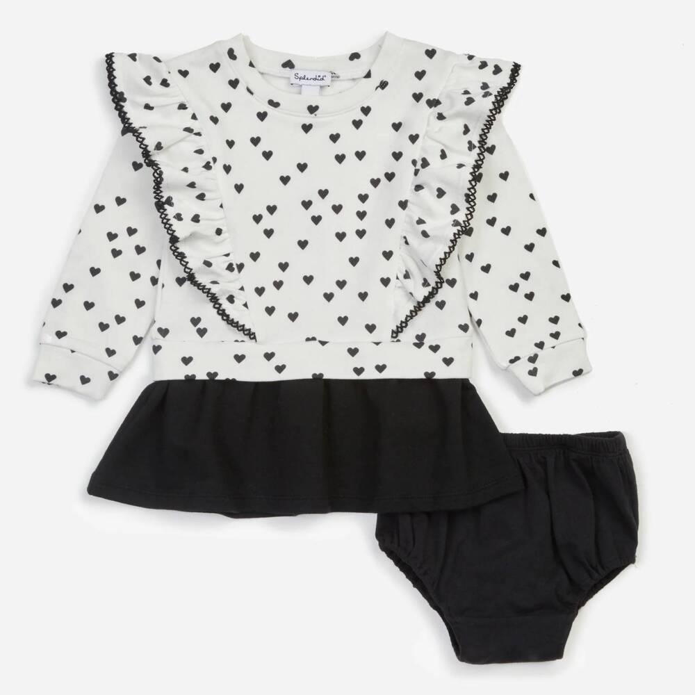 NEW SPLENDID girl's mini hearts dress in black / white